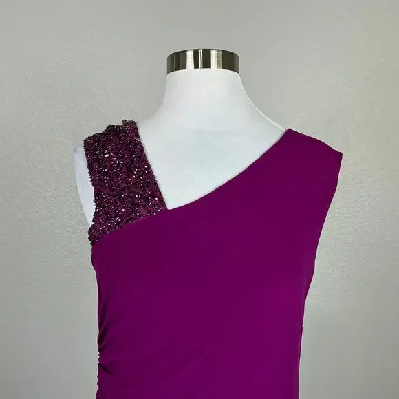 Adrianna Papell Beaded Long Column Evening Gown Fuchsia Pink Size 10 Dress - Picture 9 of 12